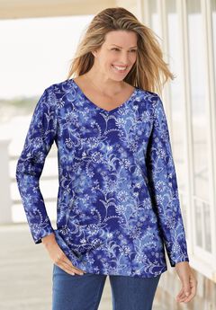 Perfect Printed Long-Sleeve V-Neck Tee