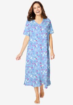 V-Neck Short Sleeve Midi Cotton Sleep Shirt