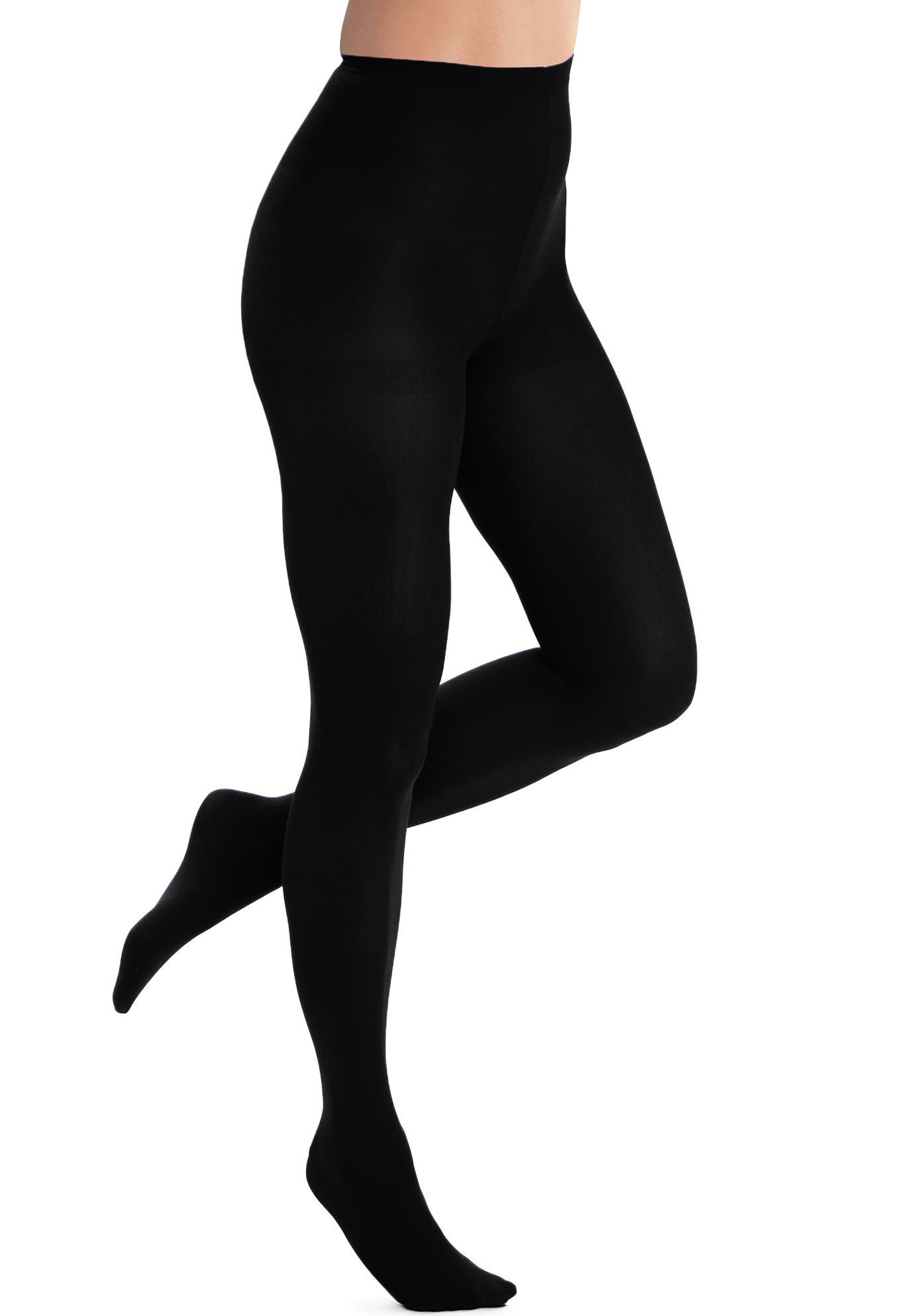 2 Pack Opaque Tights Run Resistant Toe Black