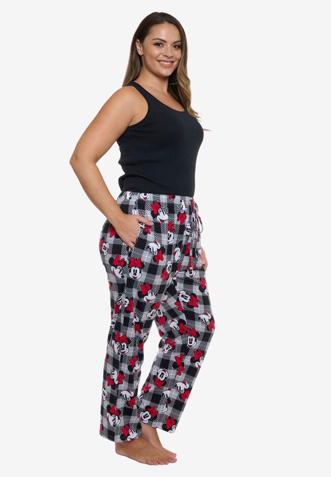Women's Disney Minnie Mouse Pajama Pants Plaid Red Black, RED, alternate image number 2