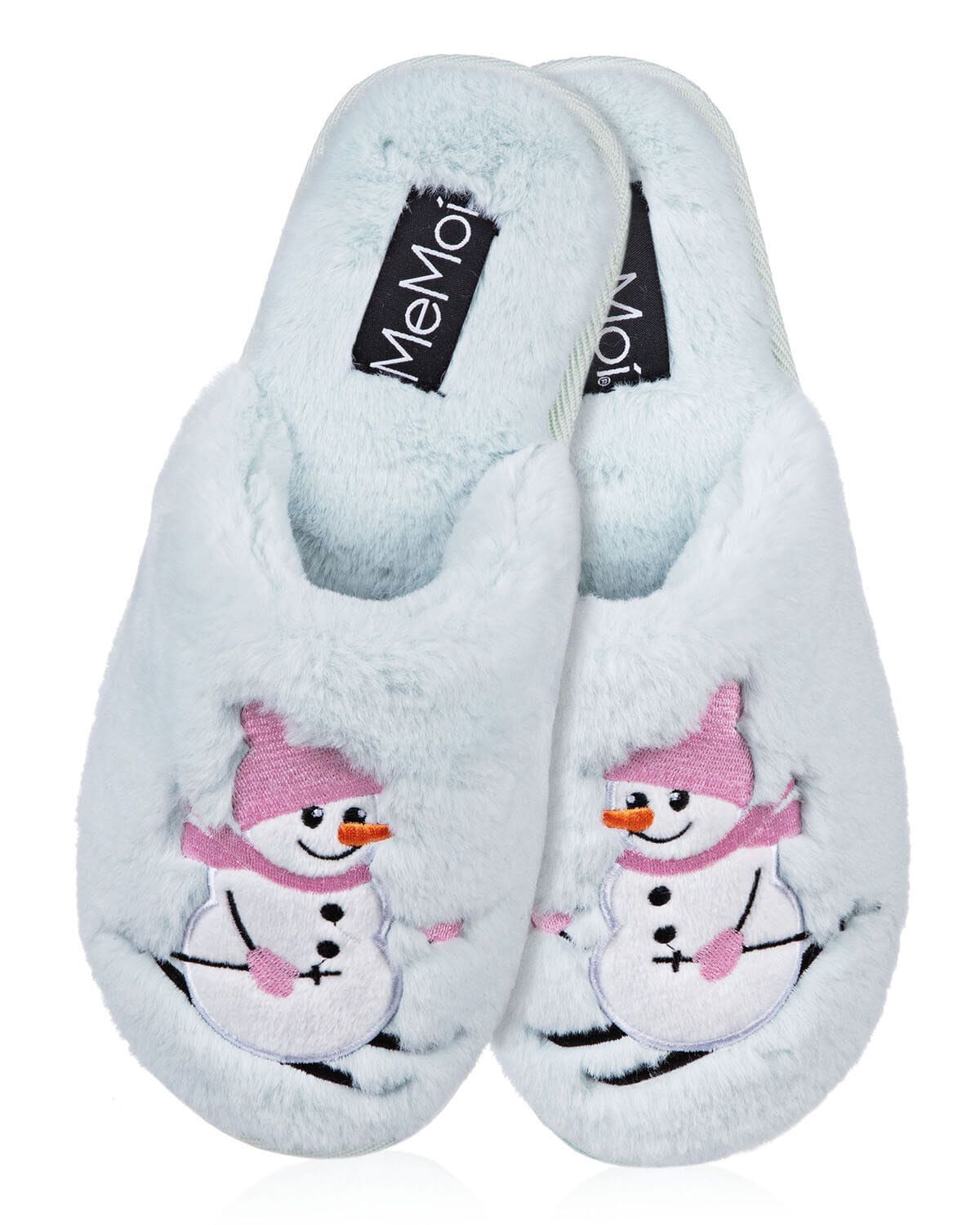 Women's Snowman Ski-Sons Hard Bottom Plush Slippers, LIGHT BLUE, hi-res image number 0