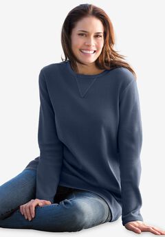 Long-Sleeve Crewneck Soft Waffle Knit Thermal Shirt