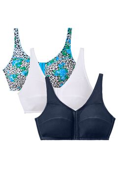 3-Pack Front-Close Cotton Wireless Bra