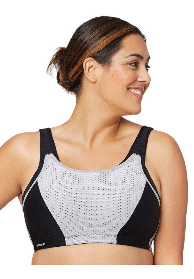 Full Figure Plus Size Custom Control Sports Bra Wirefree #1166 Bra, BLACK GREY, hi-res image number 0