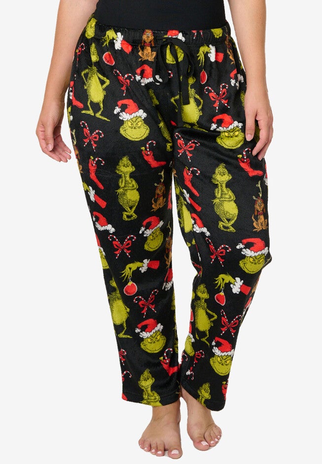 Grinch Christmas Plush Pajama Pants for Women, Black Catherines