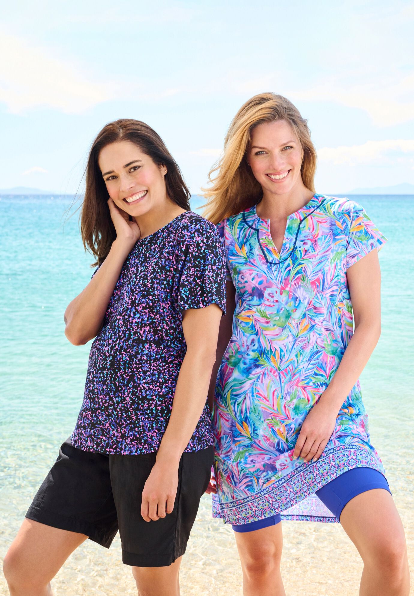 Longer-Length Notch-Neck Short-Sleeve Swim Tunic, , alternate image number 3