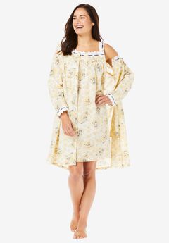 Short 2-Piece Cabbage-Rose Peignoir Set