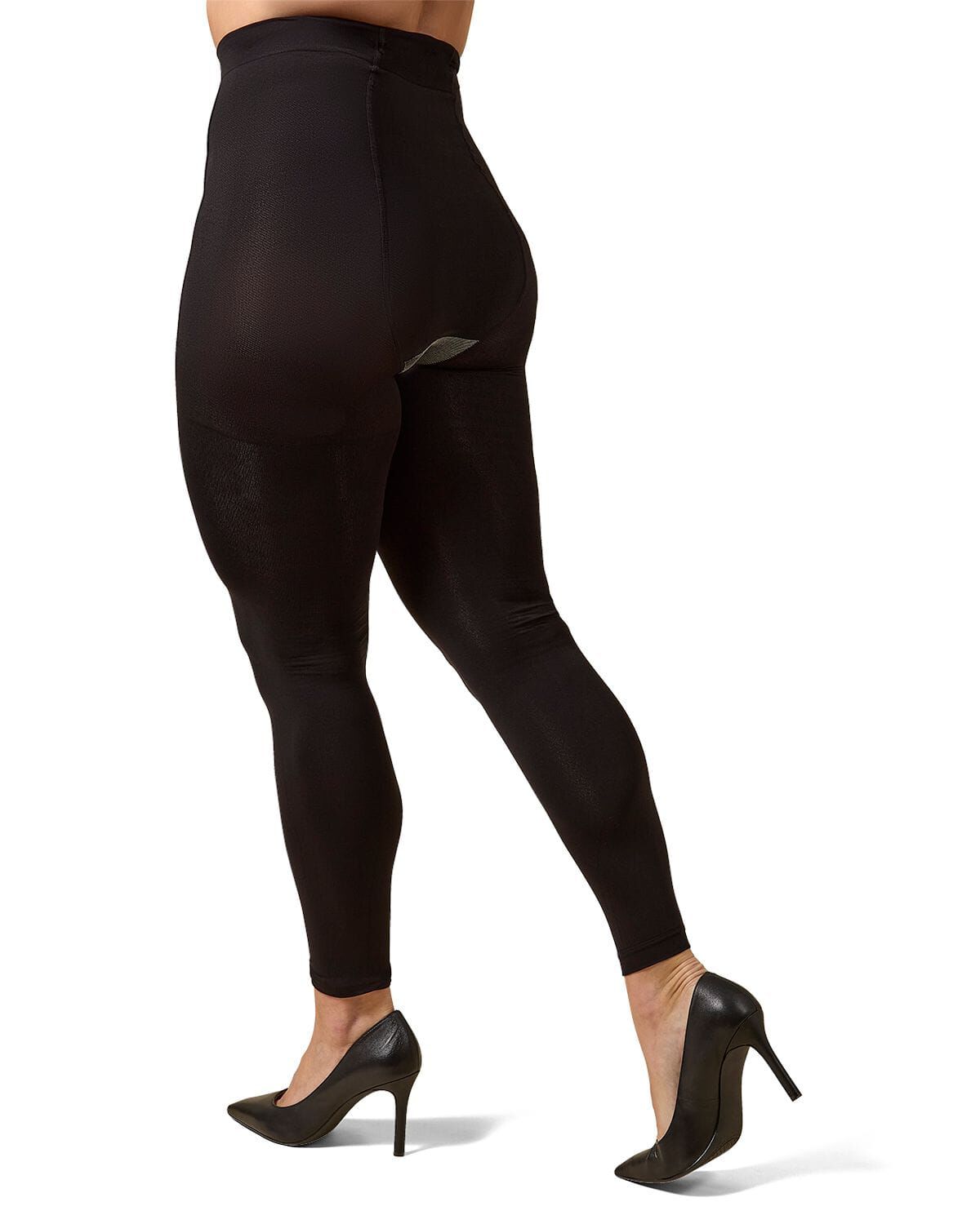 Plus Size Curvy Super Matte Control Top Footless Tights, BLACK, alternate image number 2