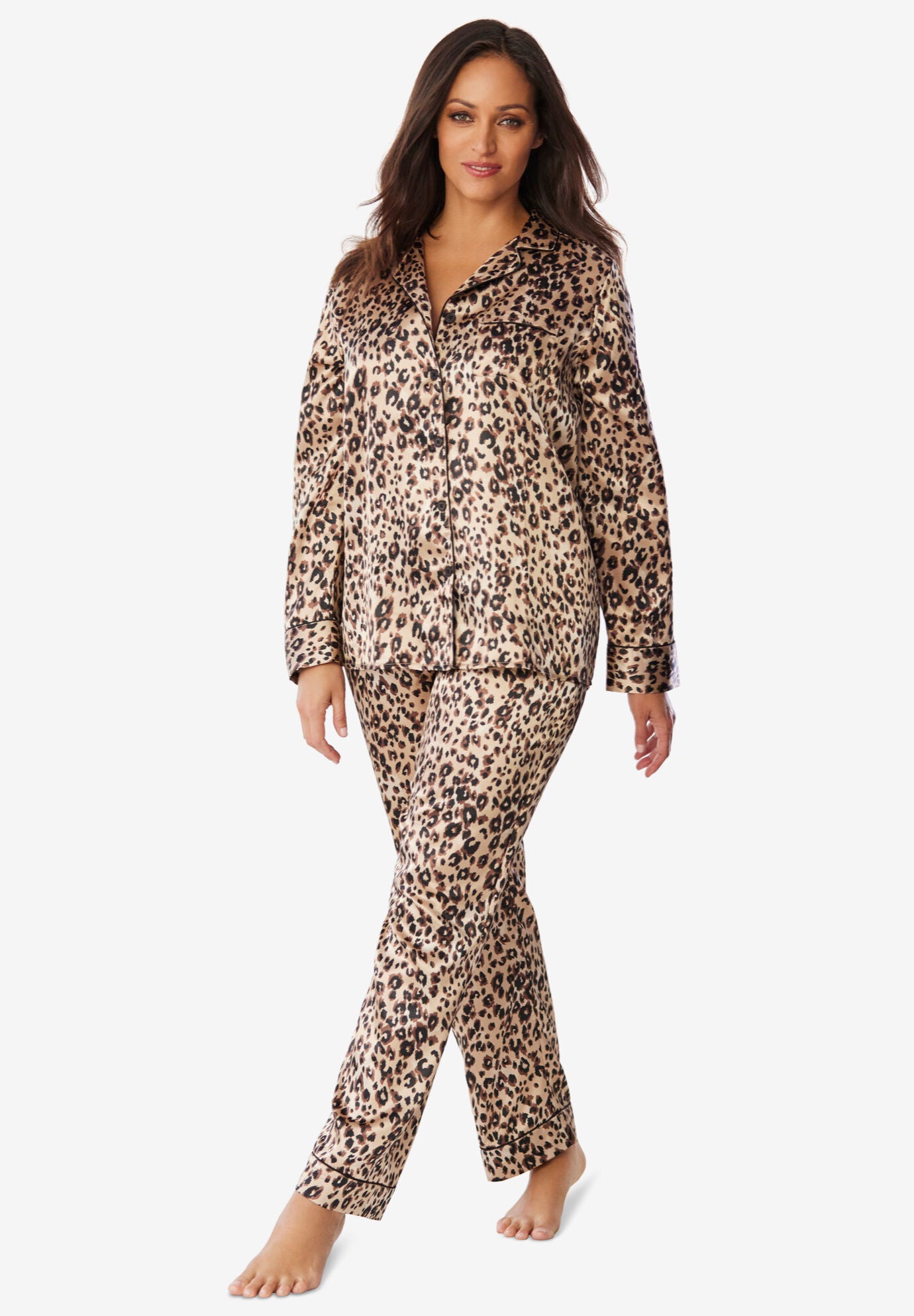 Luxe Satin Pajama Set for Women with Pockets Leopard