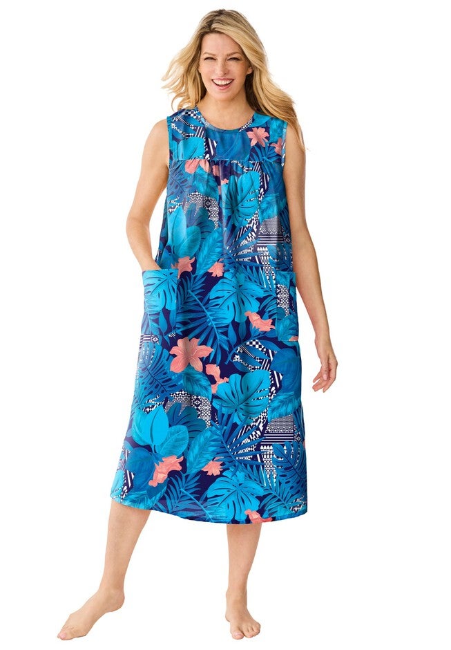 Sleeveless Print Lounger, PARADISE BLUE TROPICAL GEO, hi-res image number 0