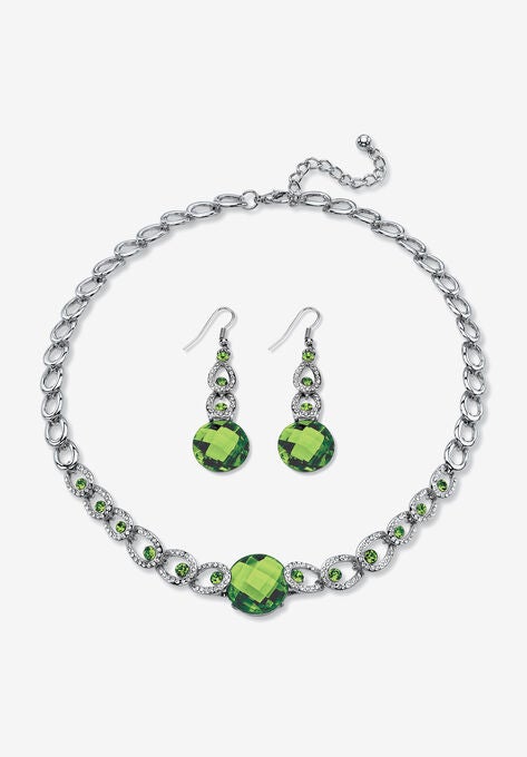 Silver Tone Collar Necklace and Earring Set, Simulated Birthstone, AUGUST, hi-res image number null