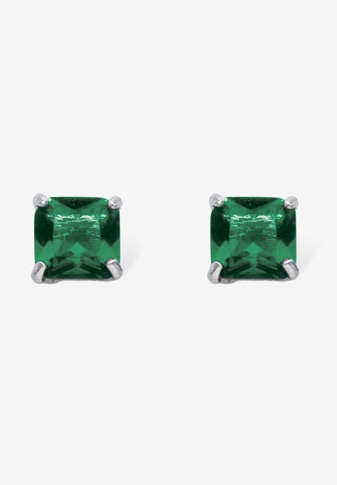 Sterling Silver Stud Princess Cut Simulated Birthstone Stud Earrings, MAY, hi-res image number null