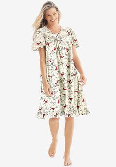 Short Floral Print Cotton Gown