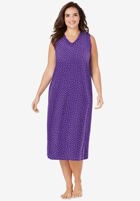 Long Sleeveless Sleepshirt , PLUM BURST DOT, hi-res image number null