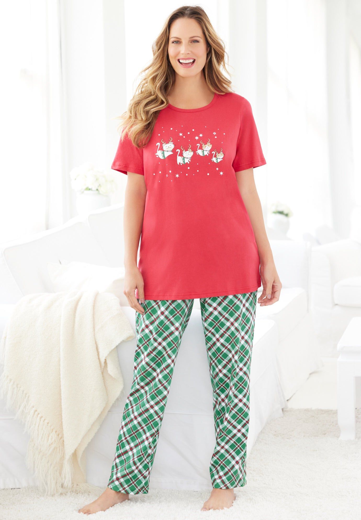 Graphic Tee PJ Set, CLASSIC RED REINDEER CAT, hi-res image number 0