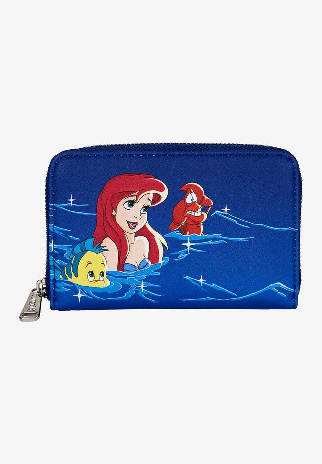 Loungefly X Disney Zip Around Wallet Ariel Flounder Sebastian Fireworks, BLUE, hi-res image number 0