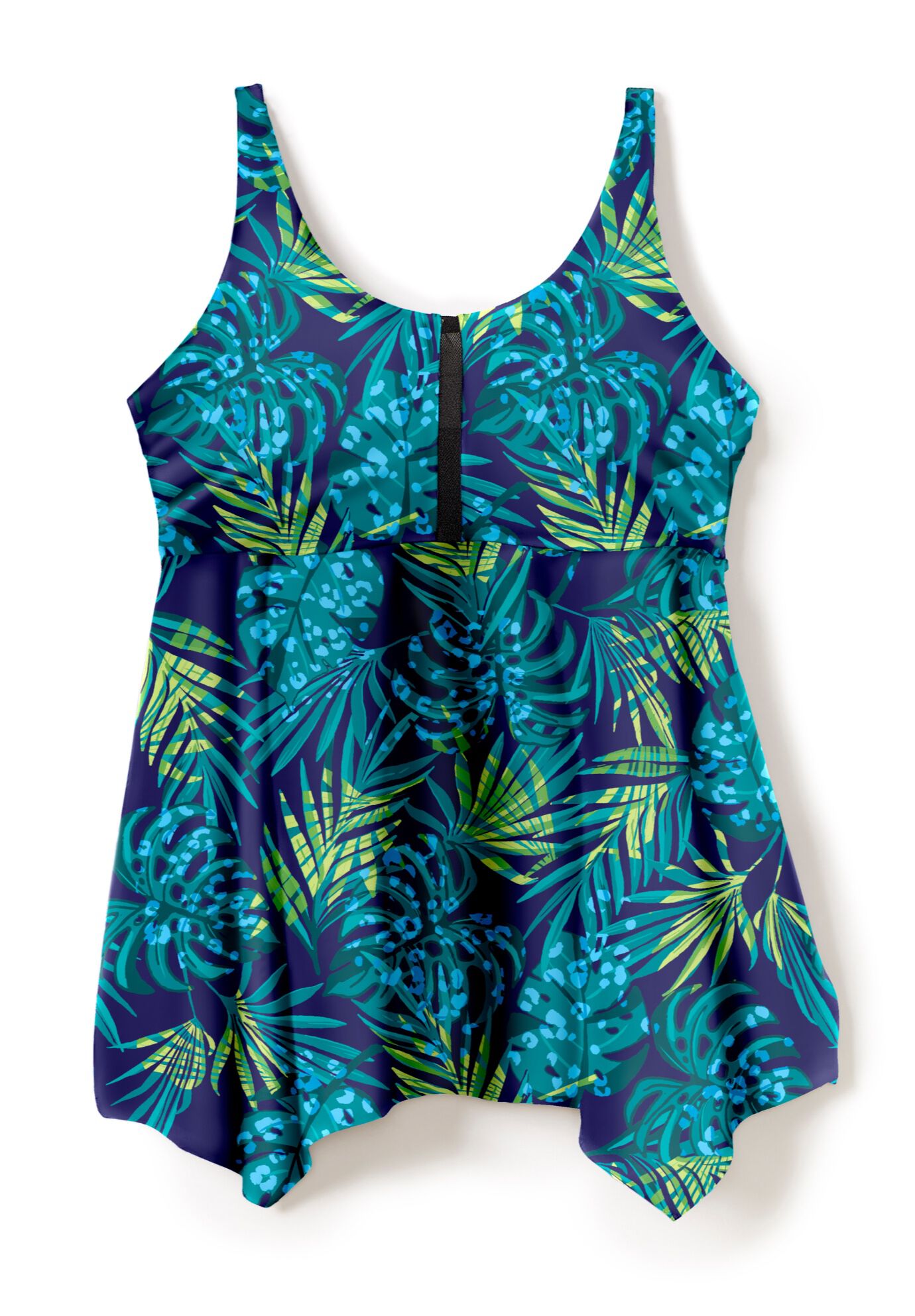 Longer-Length Handkerchief Hem Tankini Top, VIBRANT PALM, alternate image number 3