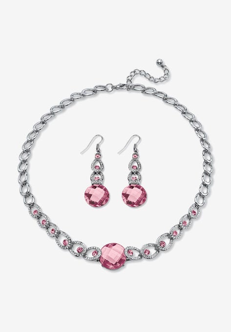 Silver Tone Collar Necklace and Earring Set, Simulated Birthstone, JUNE, hi-res image number null