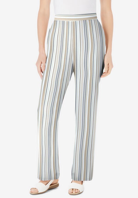 Straight Leg Linen Pant, NATURAL KHAKI STRIPE, hi-res image number null