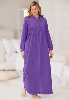Smocked Velour Long Robe