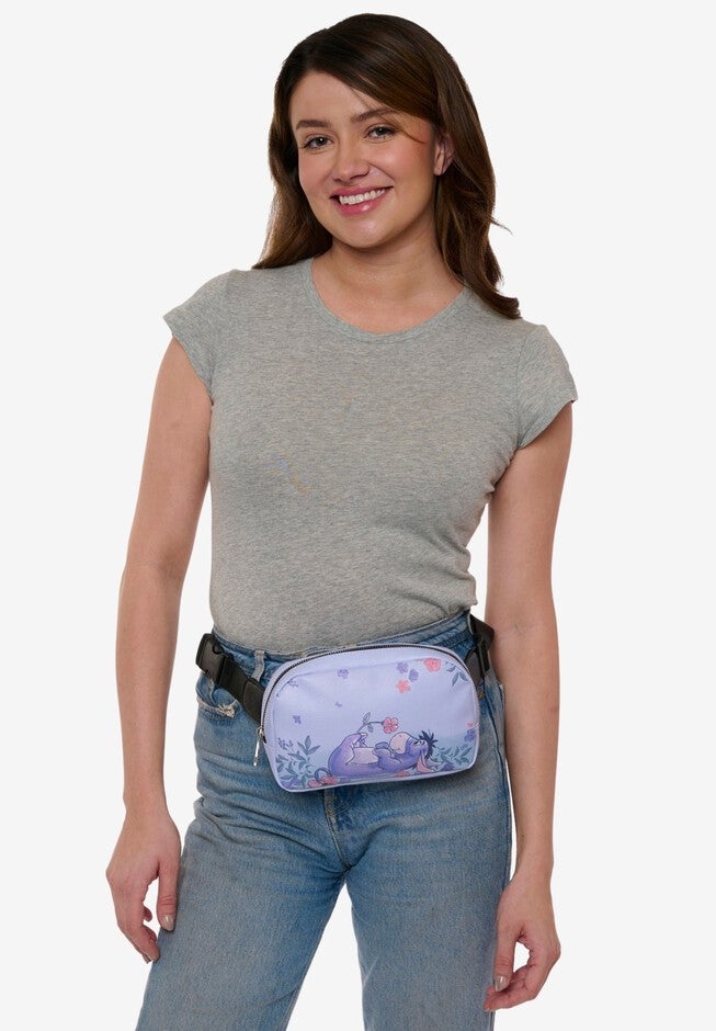 Disney Winnie The Pooh Eeyore Belt Bag Crossbody Zippered Floral Faux Leather, , alternate image number null