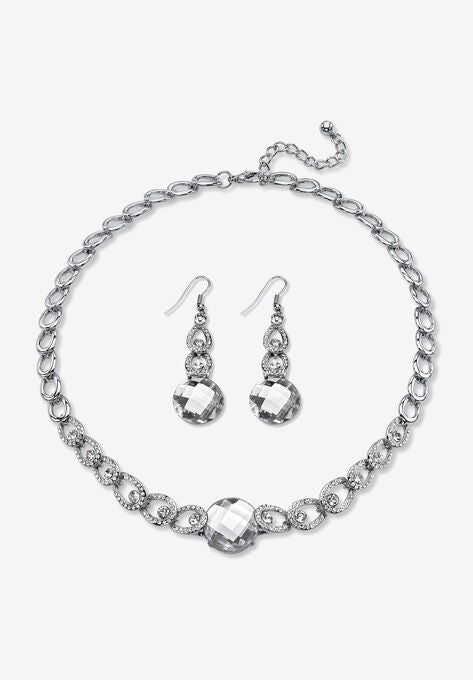 Silver Tone Collar Necklace and Earring Set, Simulated Birthstone, APRIL, hi-res image number null