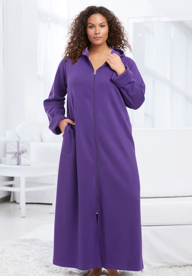 Computer Fleece Robe Hooded Fleece Robe with Full Front-Zip, Waterfall Hearts | Catherines