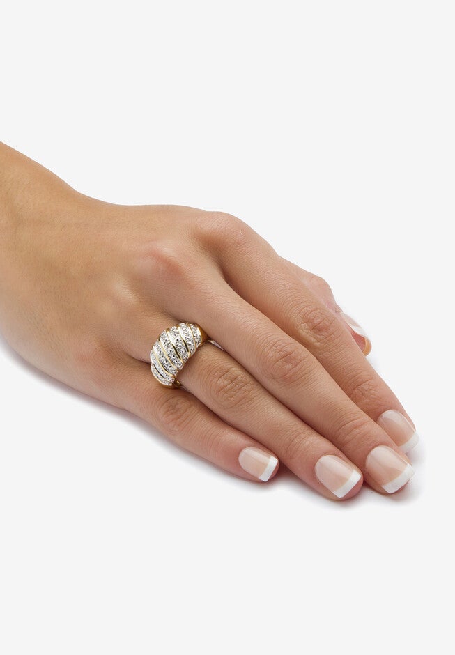 Yellow Gold-Plated Sterling Silver Genuine Diamond Accent Dome Ring, , alternate image number 2
