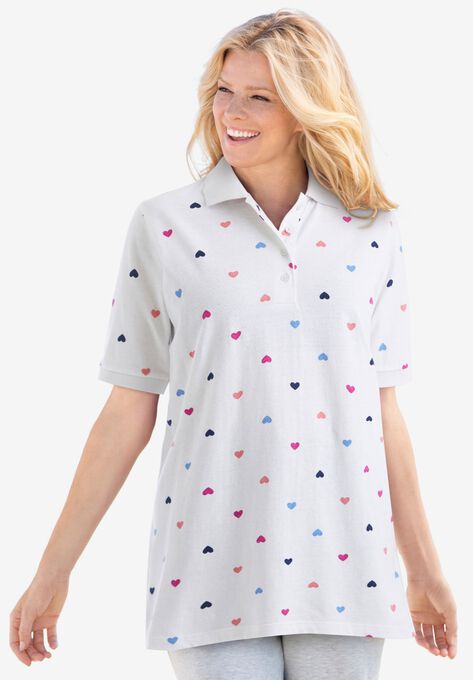 Elbow-Sleeve Polo Shirt, MULTI HEARTS, hi-res image number null