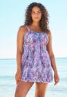 Two-Piece Flyaway Swim Dress, PINK MIXED SNAKE, hi-res image number null