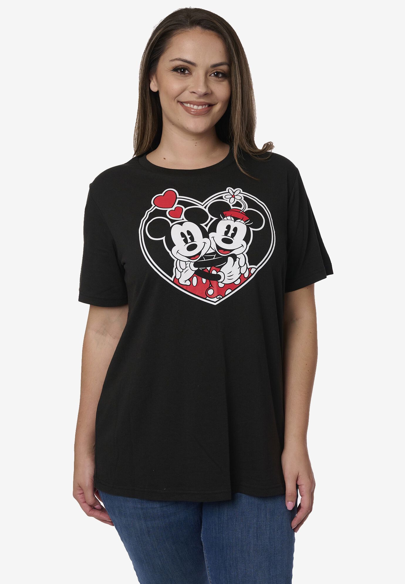 Mickey & Minnie Mouse Heart T-Shirt Black Disney, BLACK, hi-res image number 0
