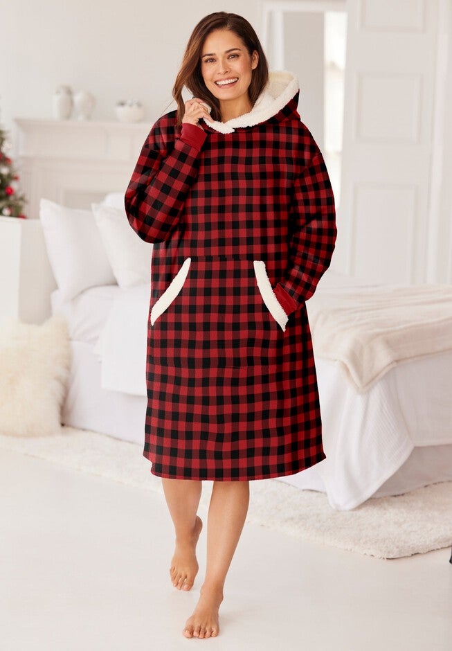 Hoddie Robe Snuggzy Hoodie Robe with Kangaroo Pockets, Red Buffalo Plaid | Catherines