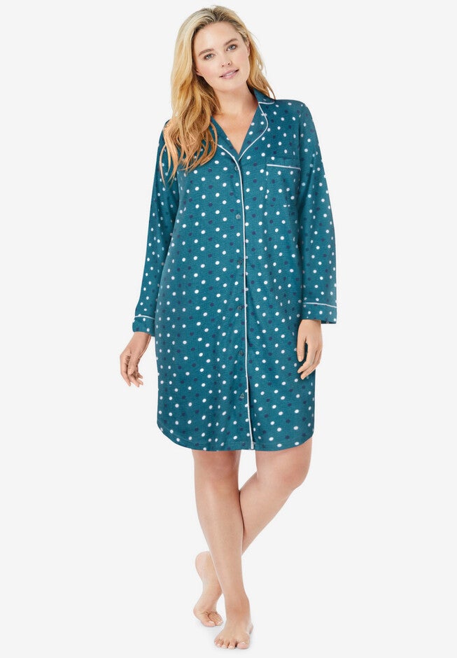 Knit Sleep Shirt , DEEP TEAL DOT, hi-res image number null