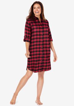 Plaid Flannel Button-Front Sleepshirt