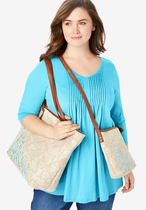 2-Piece Floral Tote Set, CARIBBEAN BLUE HIBISCUS EMBROIDERY, hi-res image number null