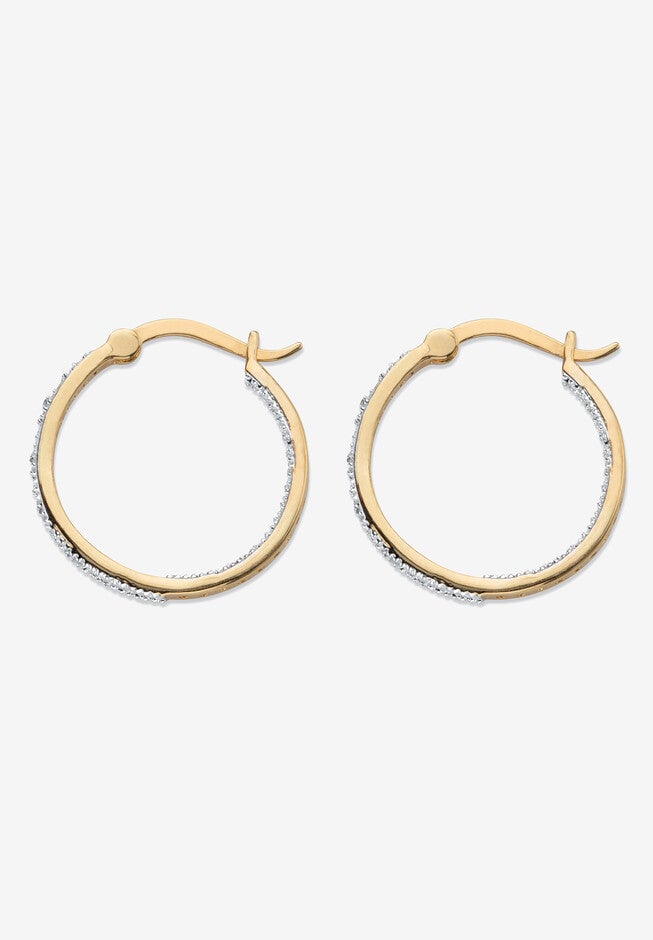 Yellow Gold-Plated Genuine Diamond Hoop Earrings (1/10 Cttw), , on-hover image number null