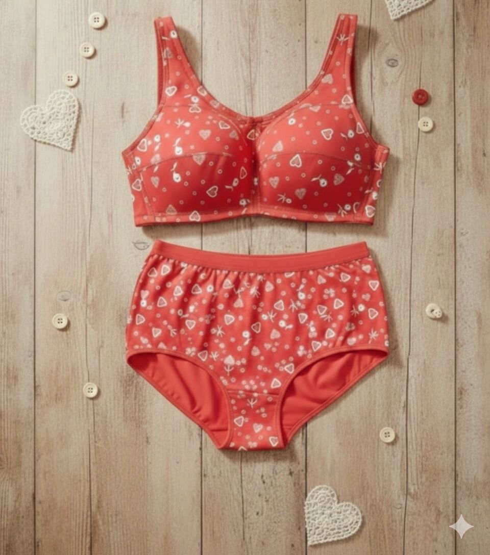 Wireless Back-Close Cotton Bra, POPPY RED SCATTERED HEARTS, alternate image number 2