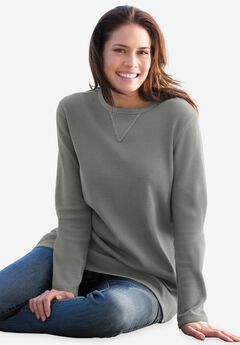Long-Sleeve Crewneck Soft Waffle Knit Thermal Shirt