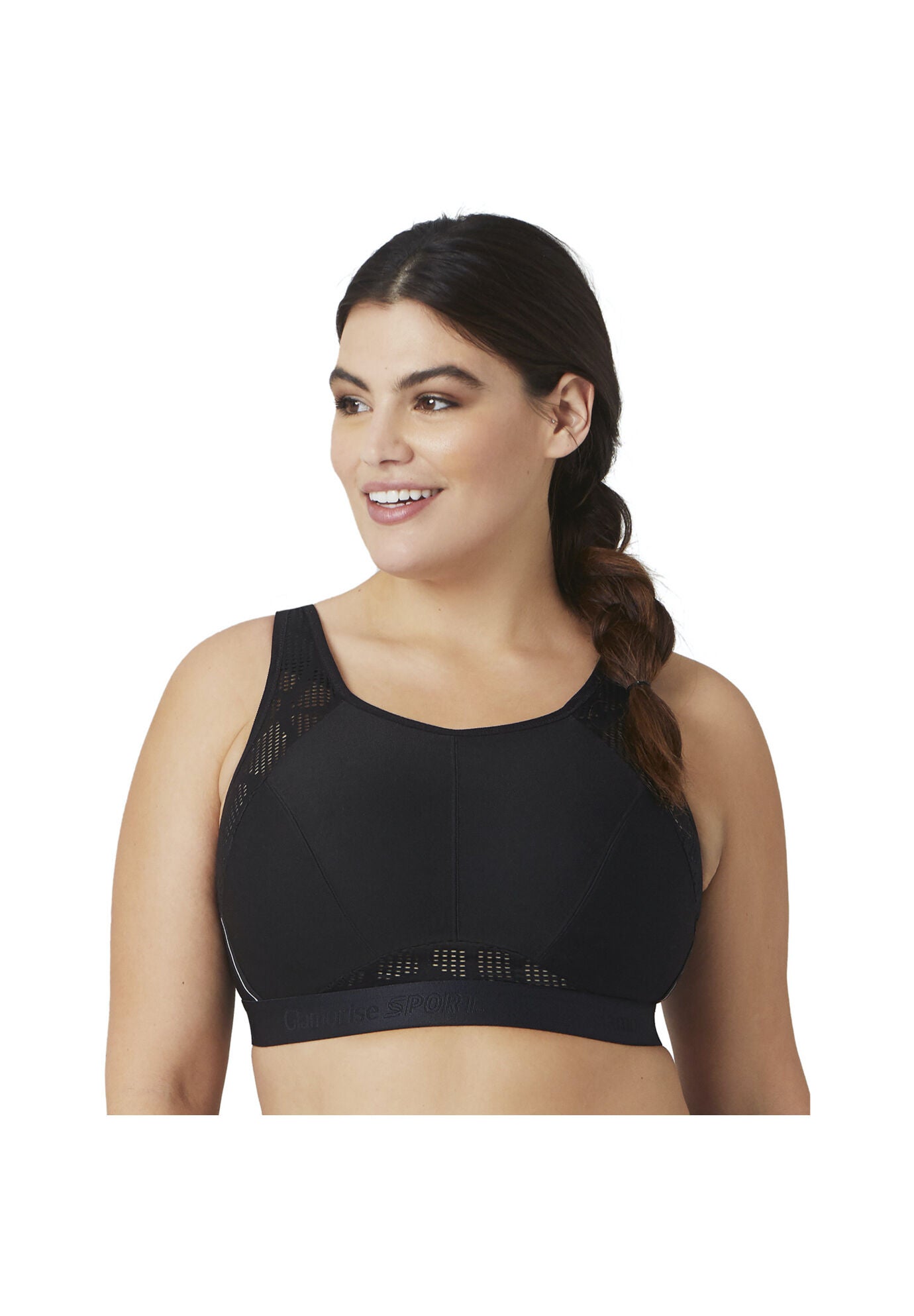 Full Figure Plus Size No-Sweat Mesh Sports Bra Wirefree 1068, BLACK, hi-res image number 0