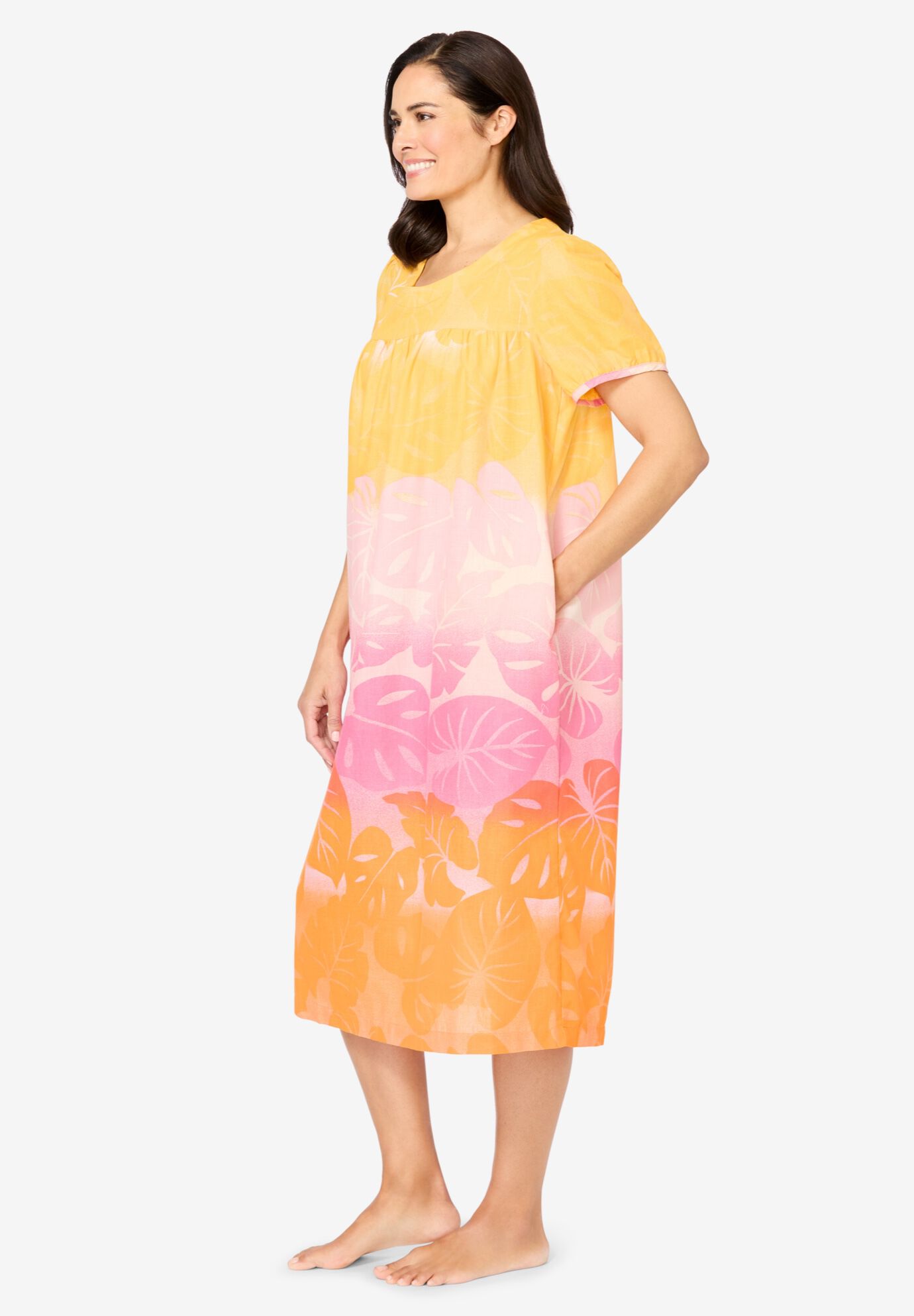 Short Print Shirred Lounger, MULTI TROPICAL OMBRE, alternate image number 2