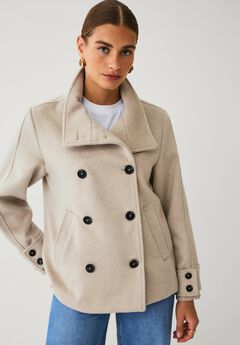 Funnel Neck Double-Breasted Wool-Blend Coat