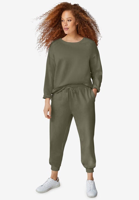 Boxy Fleece Sweatshirt, BURNT OLIVE, hi-res image number null
