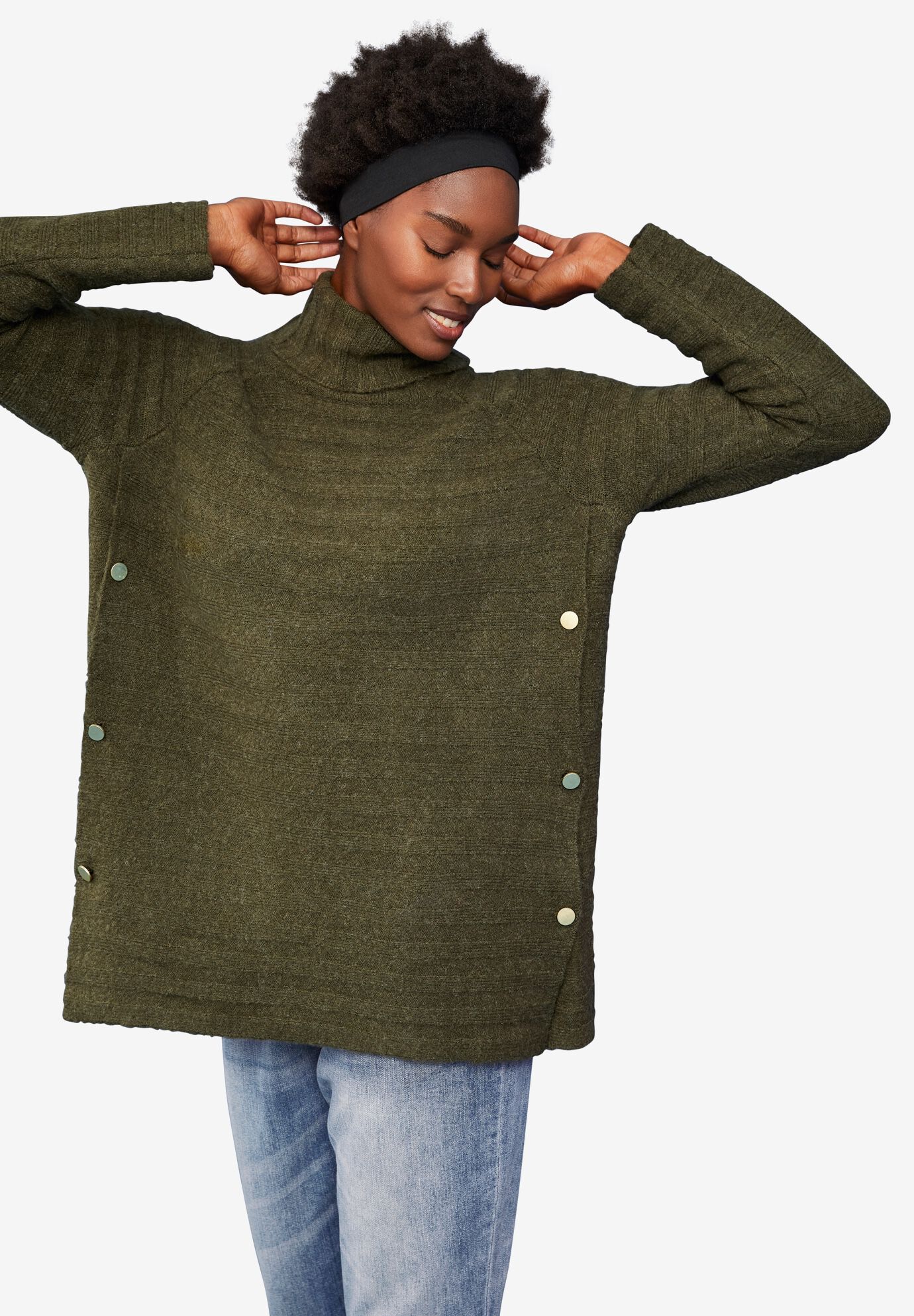 Button turtleneck sweater sales