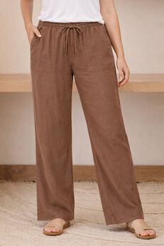 Linen-Blend Elastic Waist Drawstring Relaxed Pant