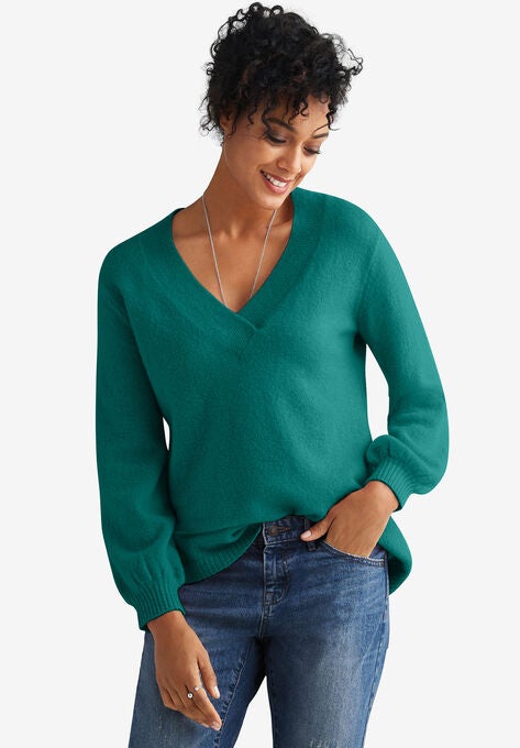Crossover V-Neck Pullover, RICH JADE, hi-res image number null