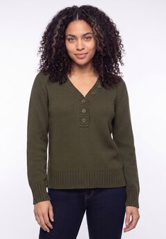 Button Y-neck Sweater