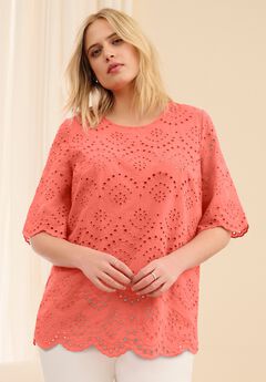 Scalloped Hem Eyelet Blouse