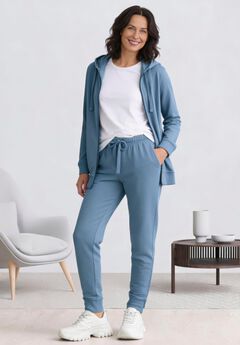 French Terry Long Sleeve Zip-Front Tunic Hoodie