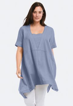 Linen-Blend Hanky Hem Tunic