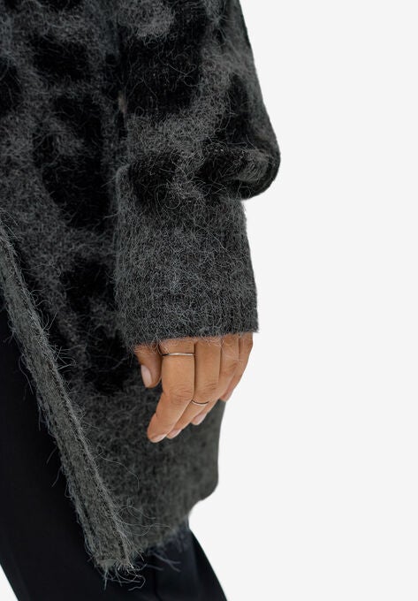 Animal Print Jacquard Cardigan, , alternate image number null